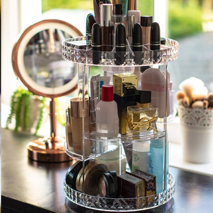 Organizer cosmetici rotante 360° per trucchi e pennelli con scomparti in abs organizzatore girevole make up trasparente 28.5 x 21.8 cm - enzoled