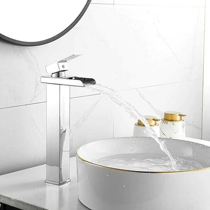 Miscelatore a cascata cromato da lavabo per bagno canna alta o bassa leva monocomando rubinetto per lavandino moderno modello cascata silver - enzoled
