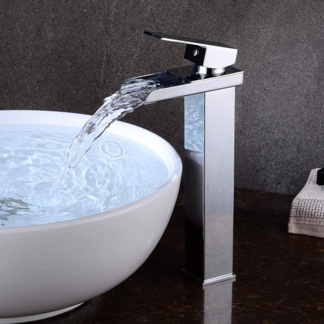 Miscelatore a cascata cromato da lavabo per bagno canna alta o bassa leva monocomando rubinetto per lavandino moderno modello cascata silver - enzoled