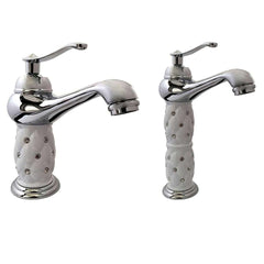 Rubinetto per lavabo con brillantini miscelatore bagno monoforo argento canna bassa o alta modello Diamante - enzoled