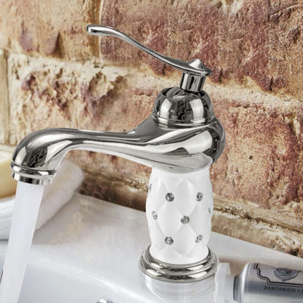 Rubinetto per lavabo con brillantini miscelatore bagno monoforo argento canna bassa o alta modello Diamante - enzoled