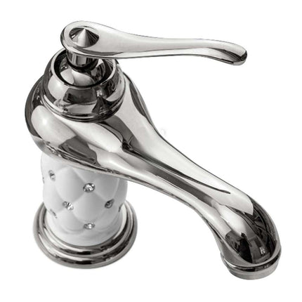 Rubinetto per lavabo con brillantini miscelatore bagno monoforo argento canna bassa o alta modello Diamante - enzoled