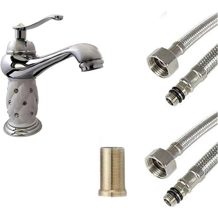 Rubinetto per lavabo con brillantini miscelatore bagno monoforo argento canna bassa o alta modello Diamante - enzoled