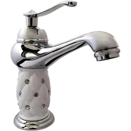 Rubinetto per lavabo con brillantini miscelatore bagno monoforo argento canna bassa o alta modello Diamante - enzoled