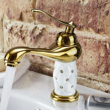 Rubinetto per lavabo con brillantini miscelatore bagno monoforo oro canna bassa o alta modello Diamante - enzoled