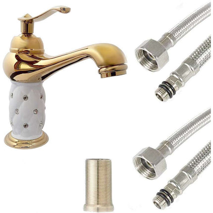 Rubinetto per lavabo con brillantini miscelatore bagno monoforo oro canna bassa o alta modello Diamante - enzoled