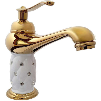 Rubinetto per lavabo con brillantini miscelatore bagno monoforo oro canna bassa o alta modello Diamante - enzoled