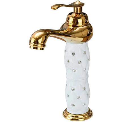 Rubinetto per lavabo con brillantini miscelatore bagno monoforo oro canna bassa o alta modello Diamante - enzoled