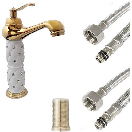 Rubinetto per lavabo con brillantini miscelatore bagno monoforo oro canna bassa o alta modello Diamante - enzoled