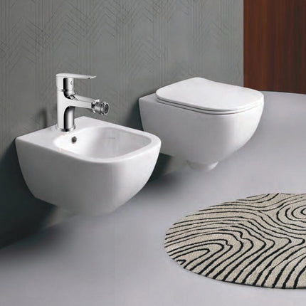 Rubinetto per bagno moderno miscelatore orientabile quadrato per bidet in ottone cromato lucido modello Cube - enzoled