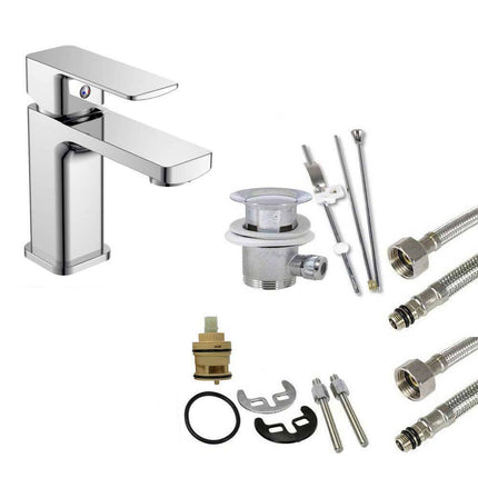 Rubinetto per bagno moderno quadrato miscelatore orientabile per lavabo in ottone cromato lucido modello Shape - enzoled