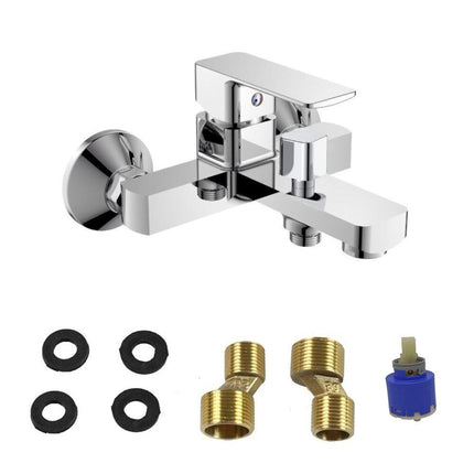 Rubinetto per bagno moderno quadrato miscelatore orientabile per vasca in ottone cromato lucido modello Shape - enzoled
