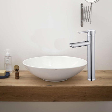Rubinetto per bagno ultra moderno cromato lucido miscelatore lavabo a canna alta modello Ray Silver - enzoled