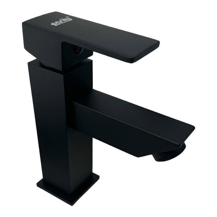 Rubinetto per bagno ultra moderno di forma quadrata miscelatore orientabile lavabo nero opaco modello Firenze - enzoled