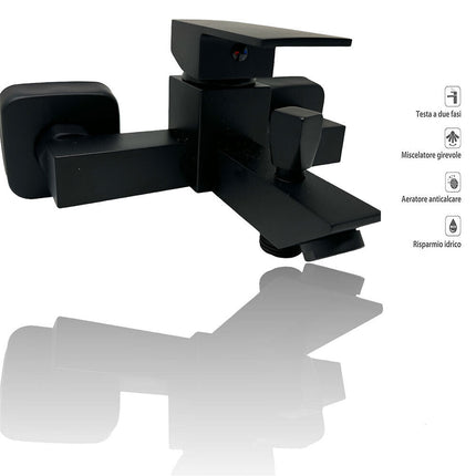 Rubinetto per bagno ultra moderno di forma quadrata miscelatore orientabile per vasca da bagno nero opaco modello Firenze - enzoled