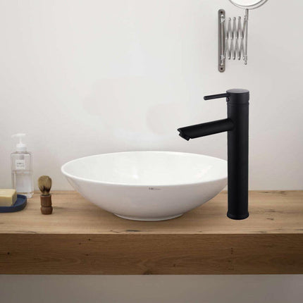 Rubinetto per bagno ultra moderno nero opaco miscelatore lavabo a canna alta modello Ray Black - enzoled