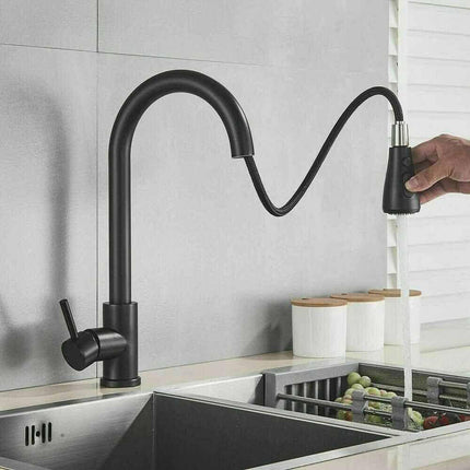 Rubinetto con doccetta estraibile a canna alta miscelatore da cucina 2 modalità di getto nero - enzoled