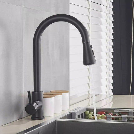 Rubinetto con doccetta estraibile a canna alta miscelatore da cucina 2 modalità di getto nero - enzoled