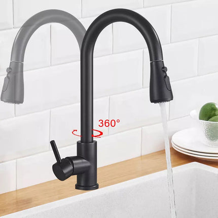 Rubinetto con doccetta estraibile a canna alta miscelatore da cucina 2 modalità di getto nero - enzoled