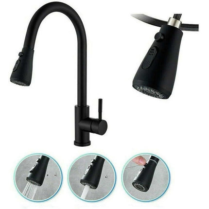 Rubinetto con doccetta estraibile a canna alta miscelatore da cucina 2 modalità di getto nero - enzoled