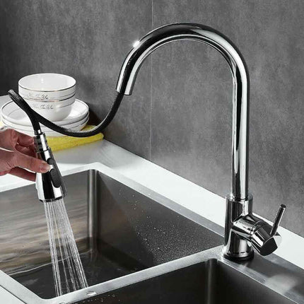 Rubinetto con doccetta estraibile a canna alta miscelatore da cucina 2 modalità di getto ottone lucido - enzoled