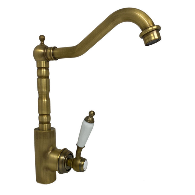Rubinetto da cucina stile retrò a canna alta miscelatore antico per lavello orientabile in ottone bronzo - enzoled