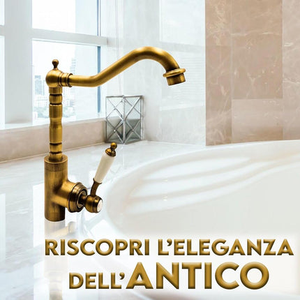 Rubinetto da cucina stile retrò a canna alta miscelatore antico per lavello orientabile in ottone bronzo - enzoled
