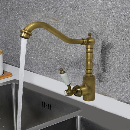 Rubinetto da cucina stile retrò a canna alta miscelatore antico per lavello orientabile in ottone bronzo - enzoled