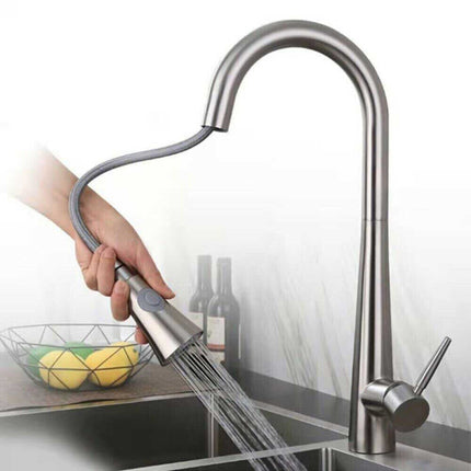 Rubinetto con doccetta estraibile a canna alta miscelatore da cucina 2 modalità di getto argento satinato - enzoled