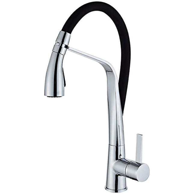 Rubinetto con doccetta estraibile a canna alta miscelatore in silicone da cucina 2 modalità di getto acciaio e nero - enzoled