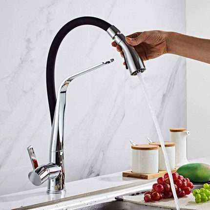 Rubinetto con doccetta estraibile a canna alta miscelatore in silicone da cucina 2 modalità di getto acciaio e nero - enzoled