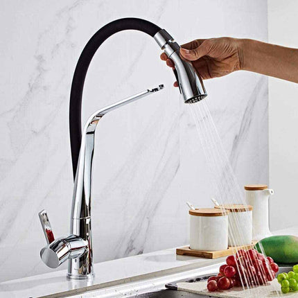 Rubinetto con doccetta estraibile a canna alta miscelatore in silicone da cucina 2 modalità di getto acciaio e nero - enzoled