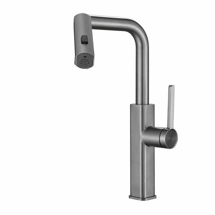 Rubinetto cucina estraibile con erogatore girevole 2 getti d’acqua miscelatore acciaio satinato - enzoled