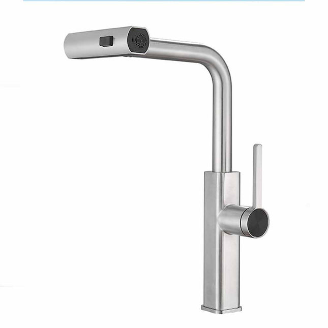 Rubinetto cucina estraibile con erogatore girevole 2 getti d’acqua miscelatore cromato lucido - enzoled