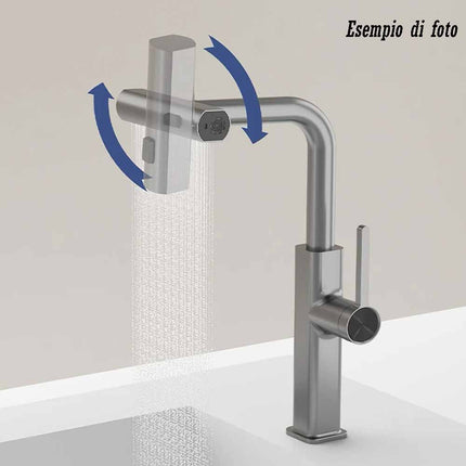 Rubinetto cucina estraibile con erogatore girevole 2 getti d’acqua miscelatore cromato lucido - enzoled
