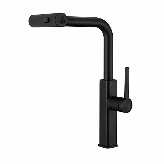 Rubinetto cucina estraibile con erogatore girevole 2 getti d’acqua miscelatore nero - enzoled