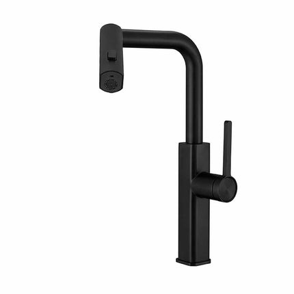Rubinetto cucina estraibile con erogatore girevole 2 getti d’acqua miscelatore nero - enzoled