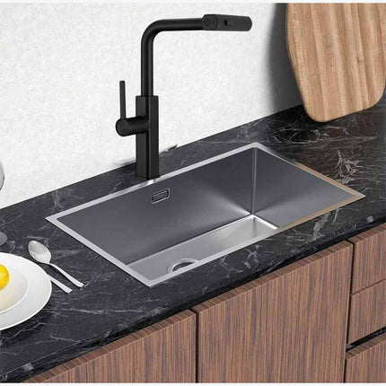 Rubinetto cucina estraibile con erogatore girevole 2 getti d’acqua miscelatore nero - enzoled