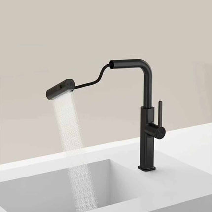 Rubinetto cucina estraibile con erogatore girevole 2 getti d’acqua miscelatore nero - enzoled