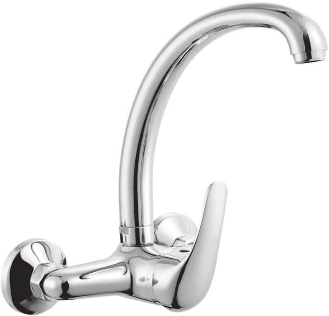 Rubinetto da cucina a parete miscelatore a muro due fori per lavandino in ottone cromato - enzoled