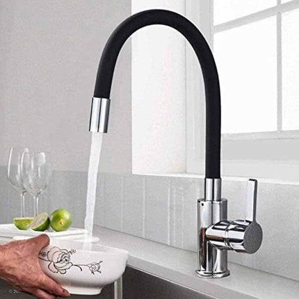 Rubinetto da cucina canna alta flessibile in silicone miscelatore per lavello lavandino gommato nero - enzoled