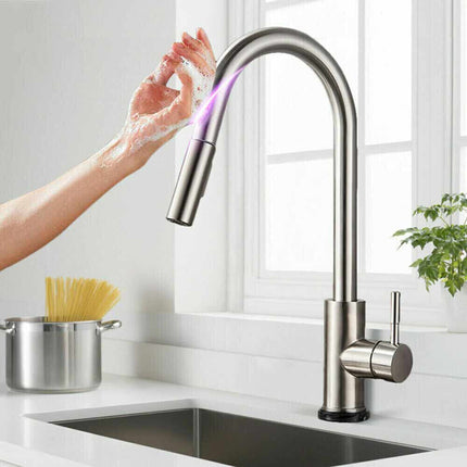 Rubinetto da cucina miscelatore touch con doccetta estensibile per lavello 2 modalità di getto canna alta - enzoled
