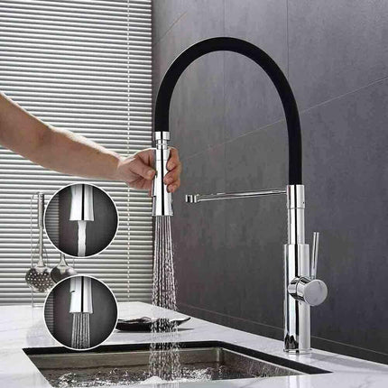 Rubinetto in acciaio con doccetta a canna in silicone alta miscelatore in da cucina 2 modalità di getto - enzoled