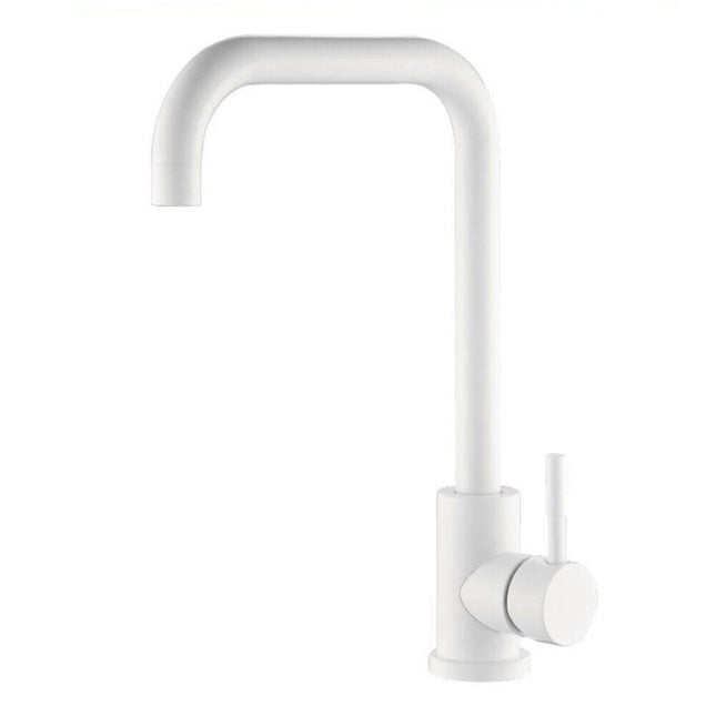 Rubinetto per lavello da cucina a canna alta quadrata miscelatore per lavandino orientabile bianco - enzoled