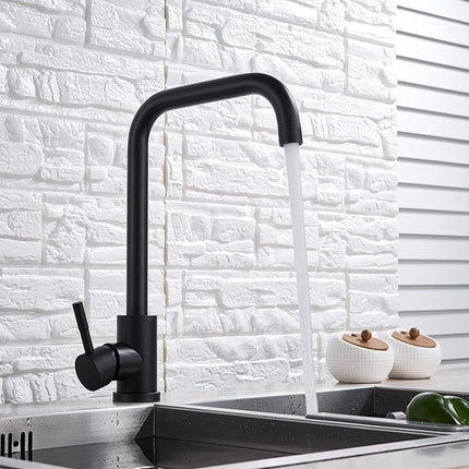 Rubinetto per lavello da cucina a canna alta quadrata miscelatore per lavandino orientabile nero - enzoled