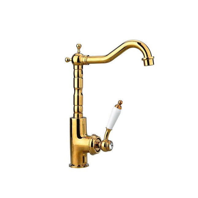 Rubinetto da cucina a canna alta per lavello miscelatore da lavandino orientabile in ottone oro lucido - enzoled