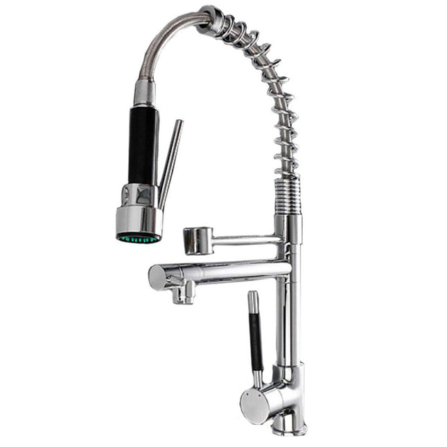 Rubinetto per lavello da cucina a canna alta a due vie miscelatore per lavandino orientabile con doccetta in ottone cromato - enzoled