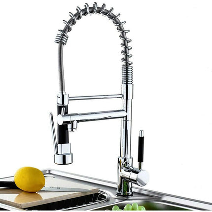 Rubinetto per lavello da cucina a canna alta a due vie miscelatore per lavandino orientabile con doccetta in ottone cromato - enzoled