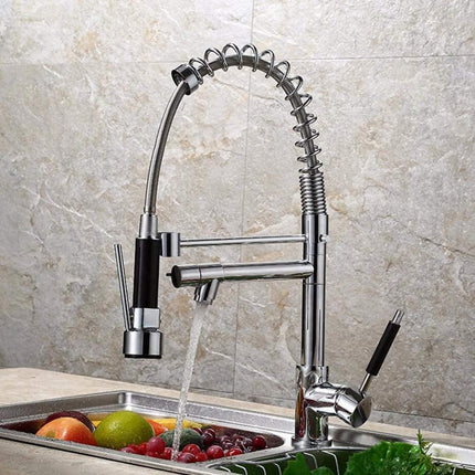 Rubinetto per lavello da cucina a canna alta a due vie miscelatore per lavandino orientabile con doccetta in ottone cromato - enzoled