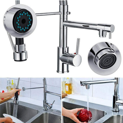 Rubinetto per lavello da cucina a canna alta a due vie miscelatore per lavandino orientabile con doccetta in ottone cromato - enzoled